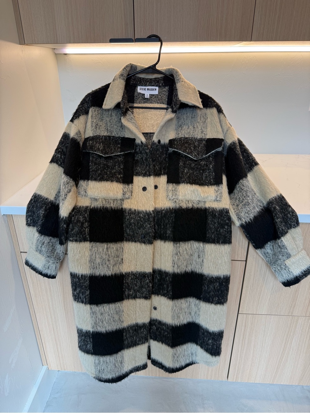 Steve Madden Black & Cream Plaid Coatigan